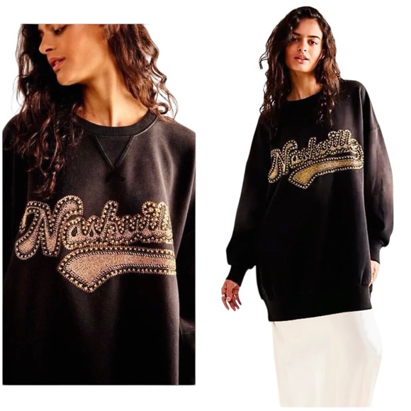 Free People Tops - NEW Free People Bali Drifter Nashville Embellished Oversized Sweatshirt - $198